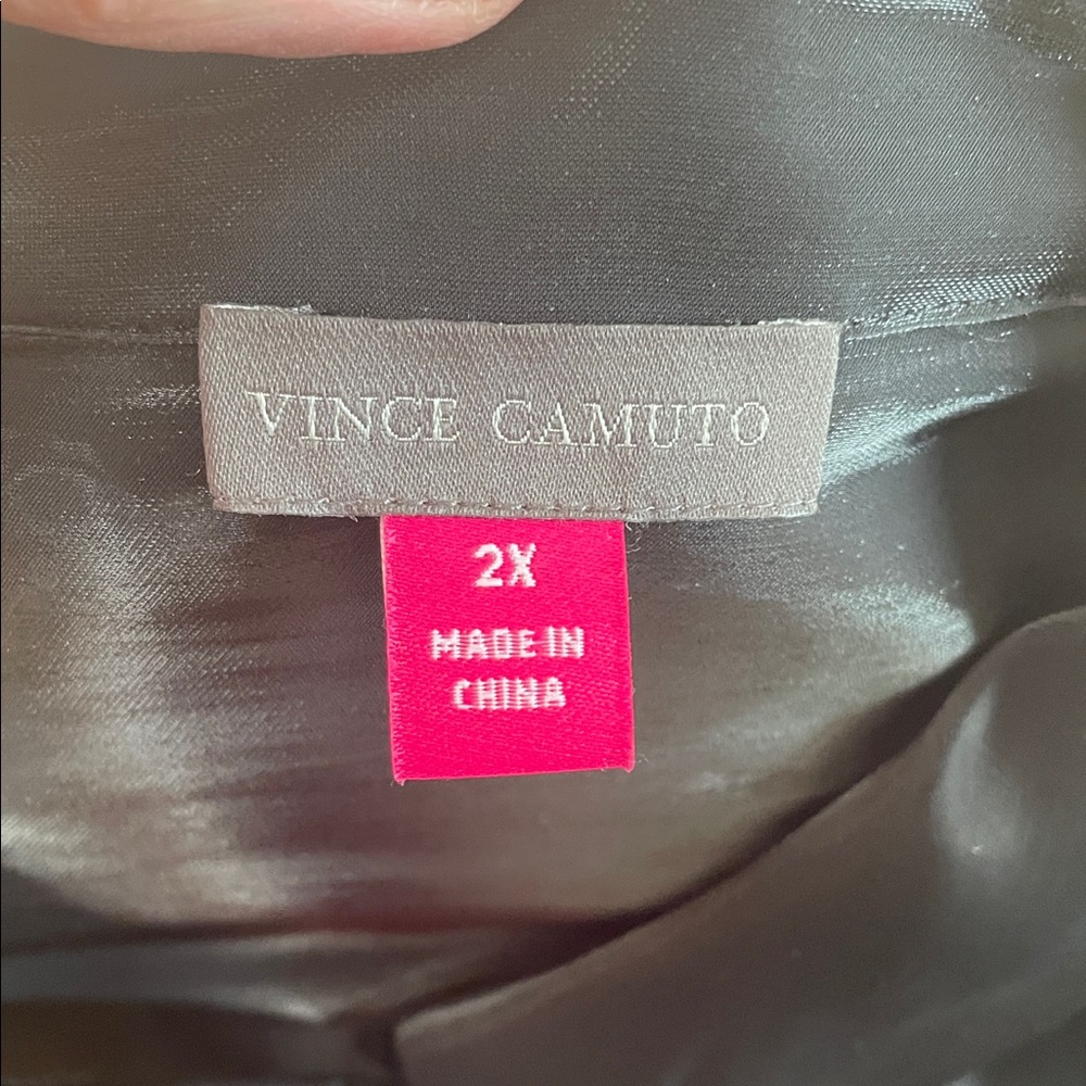 Vince Camuto Black Satin Tie-Front Button Down Shirt - Picture 3 of 4